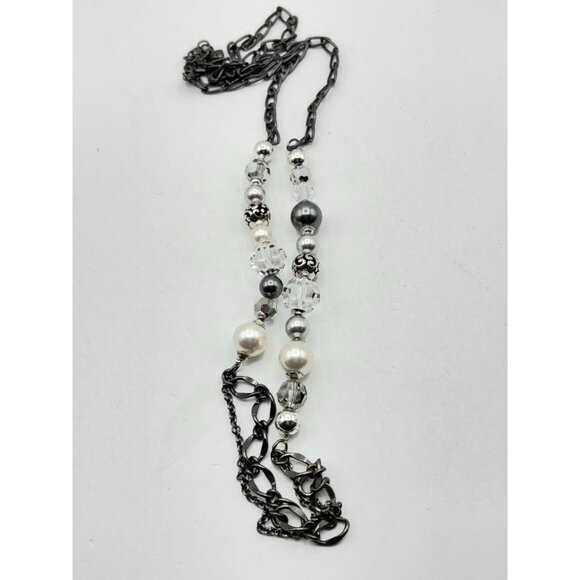 Brighton Multi-Beaded Necklace With Black & White Beads & Gunmetal Chain - Picture 4 of 5